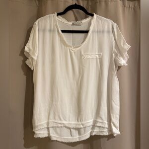 By Coco  White  Short Sleeve Top with Frayed Hem